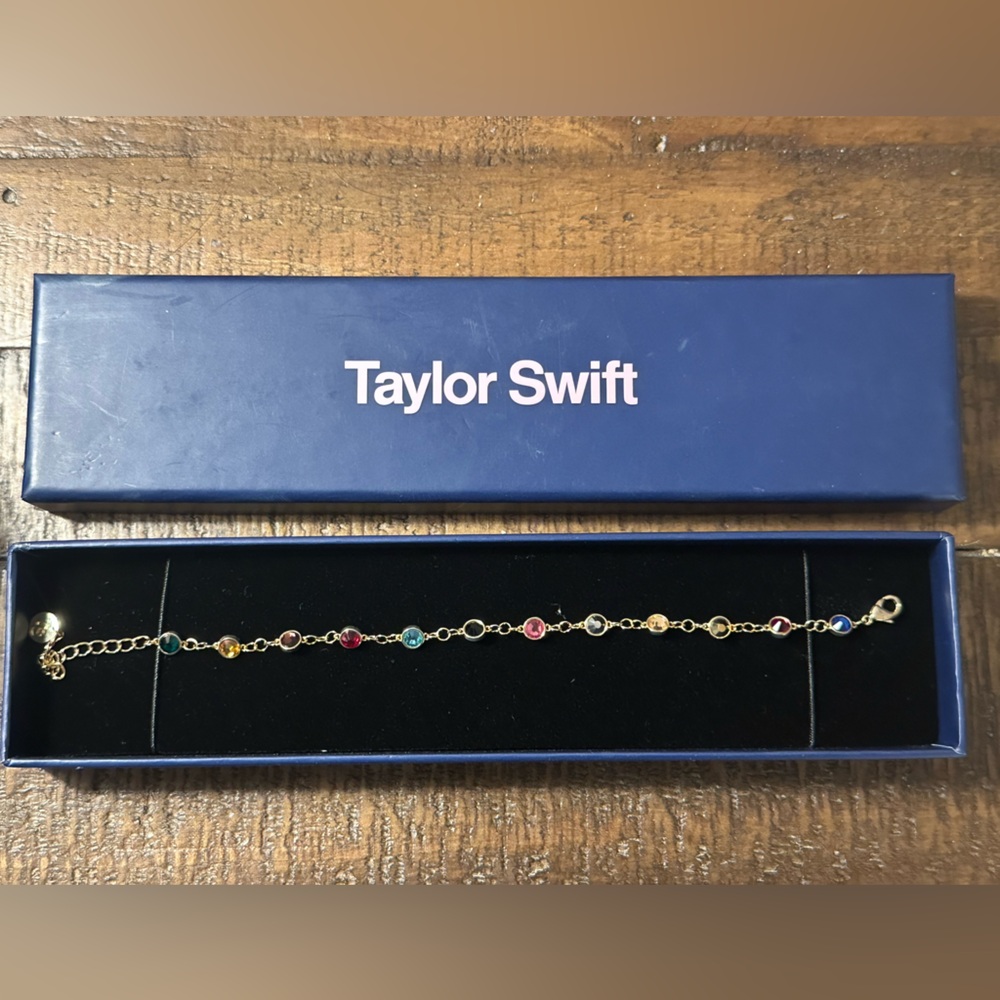 Taylor Swift Bejeweled Gold Bracelet with Multicolor Gems